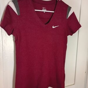 Nike Women's Wine Colored V-Neck Top